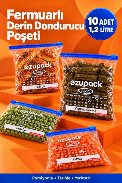 Ezupack 10 Adet 20x20cm Tarih Baskılı Fermuarlı Difriz Derin Dondurucu Buzdol...