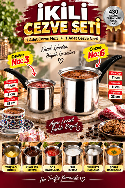 VENON Set of 2 -- Coffee Pot No 3 and No 6 Turkish Coffee Pot Dishwasher Safe...
