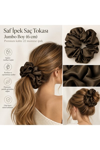 ICON SILK %100 İpek Saç Tokası Jumbo Boy (Kahve)