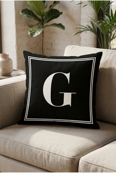 LadiesHome Harfli Kırlent Yastık Kılıfı - G Harfi - 43x43 Cm