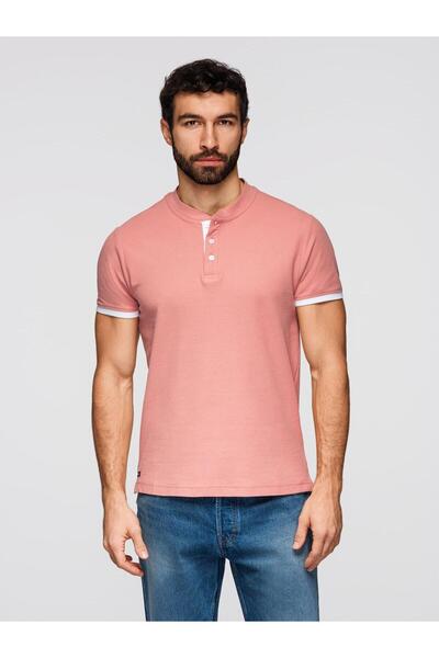 OMBRE Tricou polo bărbătesc fără guler, roz OM-TSCT-0156