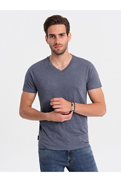 OMBRE Tricou clasic BASIC din bumbac pentru bărbați, cu decolteu serape - alb...