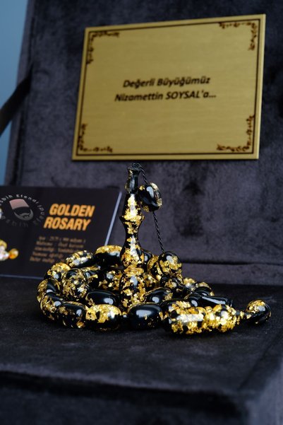 TESBİHEFENDİ Premium Kutu Altın Parçacıklı Sertifikalı Hediyelik Tesbih