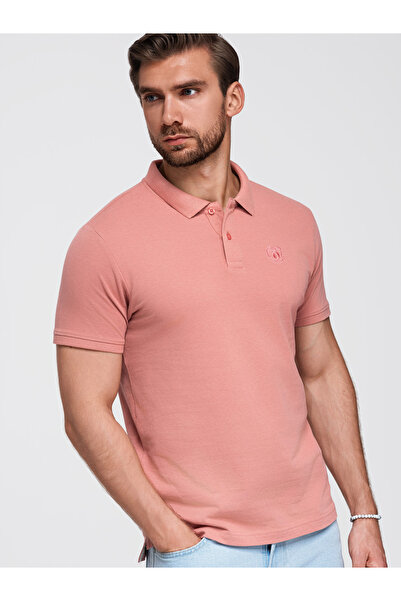 OMBRE Tricou polo bărbătesc BASIC, din tricot pique, culoare uni, roz închis ...