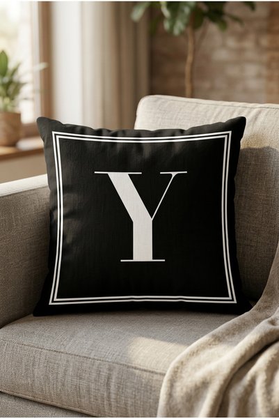 LadiesHome Harfli Kırlent Yastık Kılıfı - Y Harfi - 43x43 Cm