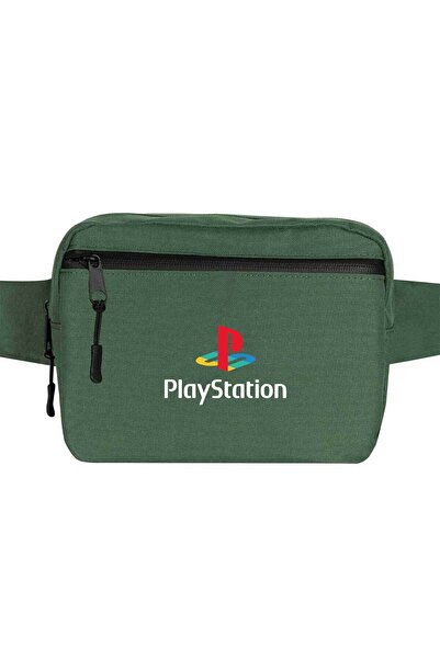 CrowsGate PlayStation лого бяла чанта за кръста в зелен цвят
