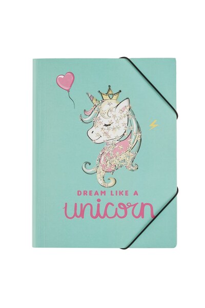 OEM Mapa din Carton Fancy Verde Menta Unicorn Confeti cu Elastic 24x32cm