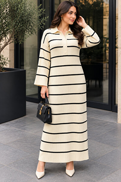 BOZKAYA ÖRME Women's Spanish Sleeve Striped Dress