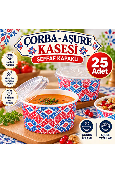 maycup 14 Oz Şeffaf Kapaklı Karton ÇORBA-AŞURE KASESİ 25 Adet