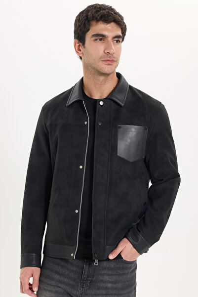 Tudors Men's relaxed fit casual shirt collar zipper snap closure self-texture...
