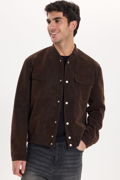 Tudors Men's Relax Fit Comfortable Cut Suede Look Ribbed Collar Lined Brown B...