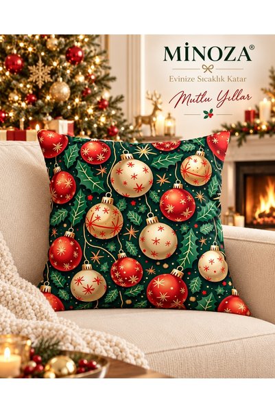 MİNOZA Digital Printed New Year Themed Decorative Throw Pillow Cover
