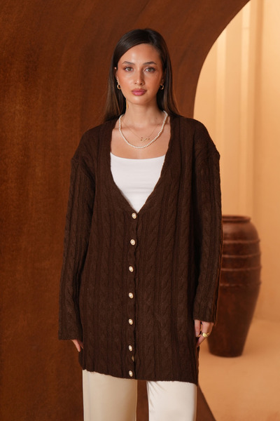 Balenbi Women's v-neck knit cardigan with textured stripes and a slightly ruf...