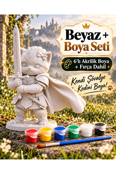 Oriva Şövalye Kedi Figürü 13 cm – Kılıçlı 3D Baskı Dekoratif Kedi Biblo