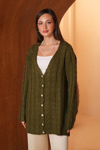 Balenbi Women's v-neck knit cardigan with textured stripes and a shaggy finis...