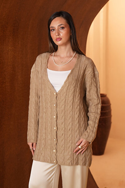 Balenbi Women's v-neck knit cardigan with textured stripes and a slightly ruf...