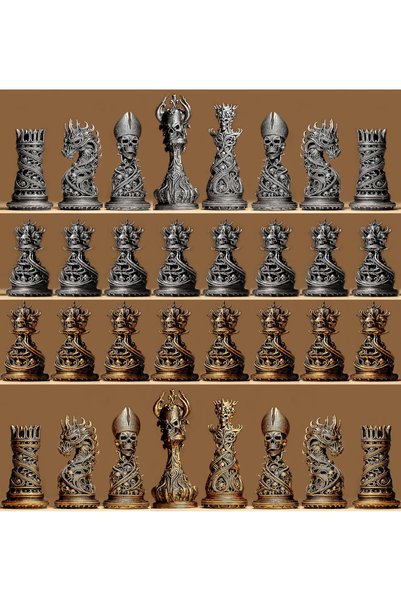 DEOZ3D Gothic Decorated Chess Piece Set – Special Design 3D Printing Decorative Collectible