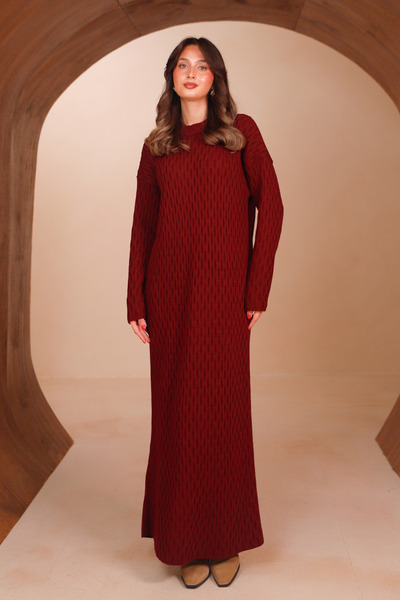 Balenbi Women's Vertical Geometric Embossed Knitted Patterned Maxi Knitwear D...