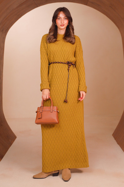 Balenbi Women's Vertical Geometric Embossed Knit Patterned Maxi Knitwear Dres...