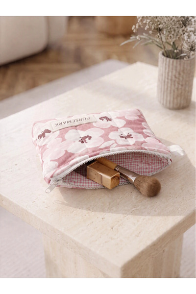 PURSEMARK Pink Violet Flower Patterned Handmade Small Wallet