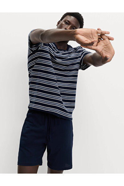 Marks & Spencer Saf Pamuklu Çizgili Pijama Takımı