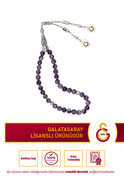 Galatasaray GS Ametist Doğal Taş Hediye Kutulu 8mm Taraftar Tespih