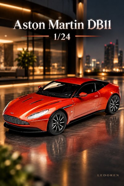 L'eDoren سيارة أستون مارتن DB11 برتقالية اللون، نموذج معدني مصبوب بمقياس 1/24