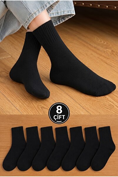 KZS Collection 8 Çift Siyah Düz Tenis Kolej Çorabı – Unisex Spor Çorap, Günlü...