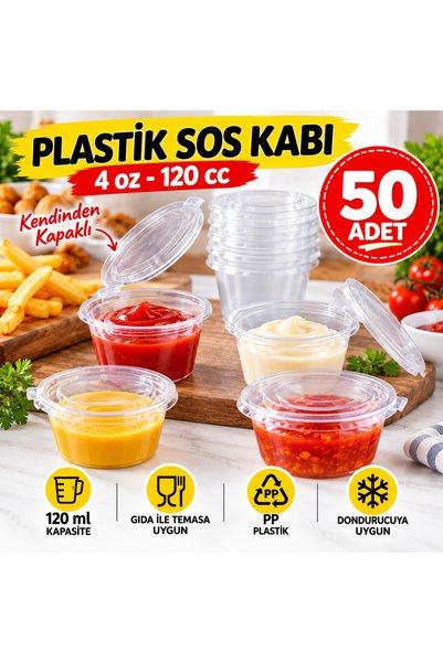 maycup Plastik Sos Kabı 120cc 4oz pp 50 ADET Dondurucuya Uygun 120 ml İlik, T...
