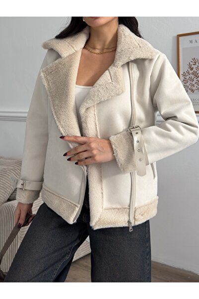 MODA DURAĞI New Season Women's Premium Zr Leather Suede Coat with Ribbed Insi...