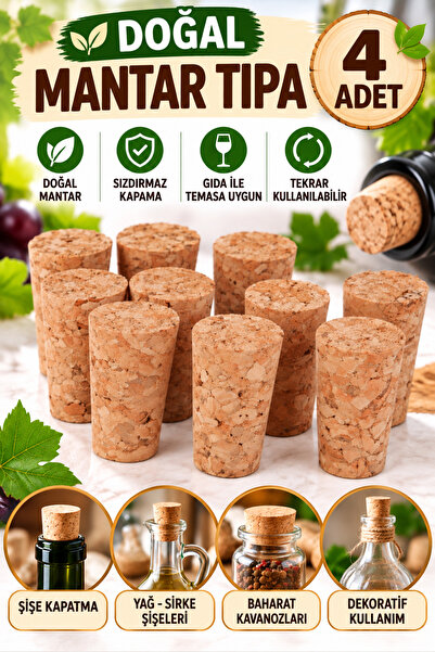 LOVYCO Mantar Şişe Tapası 4 Adet, Mantar Şişe Kapağı, Şişe Tıpası
