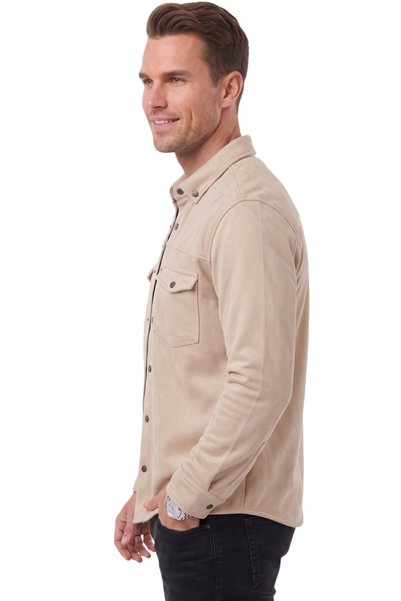 DeepSEA Erkek Krem Kırışmayan Süet Kumaş ÇıtÇıtlı Cepli Slim Fit Mevsimlik Gömlek 2302329