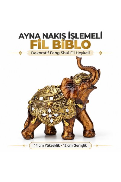 e-life shop Ayna Nakış İşlemeli Fil Biblo 14x12 cm Feng Shui Şans Bereket Dek...