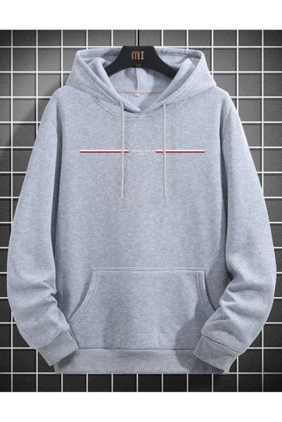 Mythologie 3 İplik Natural Realm Paris Sweatshirt - Gray Printed Oversize Hoo...