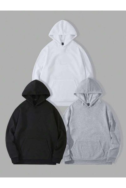 Mythologie 3 İplik 3-Piece Basic Plain Thick Winter Sweatshirt - Black White ...