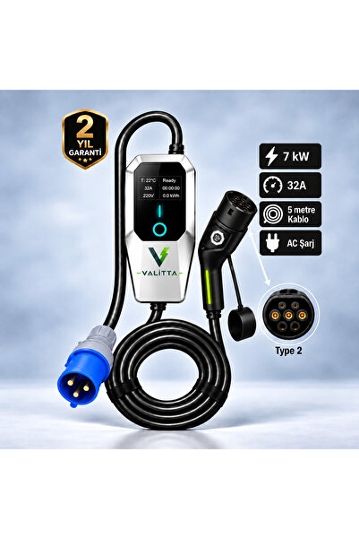 Valitta Elektrikli Araç Şarj Cihazı/İstasyonu Seyyar/Taşınabilir AC 7 kW 32 Amper Ev Tipi