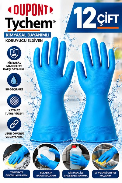 Çorlu İş Elbiseleri Mavi Nitril Temizlik-Bulaşık ve Kimyasal Koruma Eldiveni 12 Çift 30,5 cm