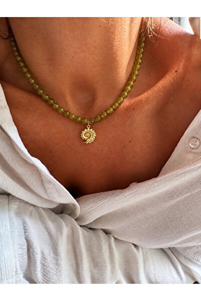 Arsaley Collection Gold Deniz Kabuğu Charm Yeşil Renk Yazlık Boncuk Kadın Kolye