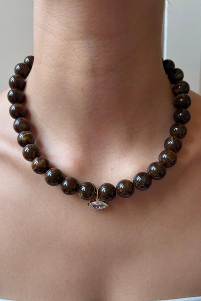 Charmist Vionna Marquise Zircon Stone Beaded Necklace - Tiger Brown