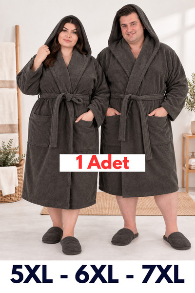 Model Home Antrasit Renkli Mega Battal %100 Pamuklu Unisex Kapüşonlu Cepli Bü...