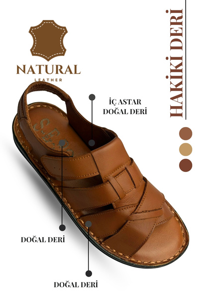sermoda Ανδρικά σανδάλια από γνήσιο δέρμα Velcro Cross Tan