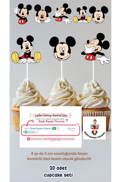 Sinek Kupası Tasarım Mickey Mouse Temalı Konsept Kürdanlı Cupcake Süsü Doğum ...