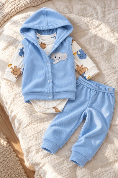 METEOR BABY Baby Boy Set 3-Piece Set with Hooded Vest Seasonal Baby Set 6 9 12
