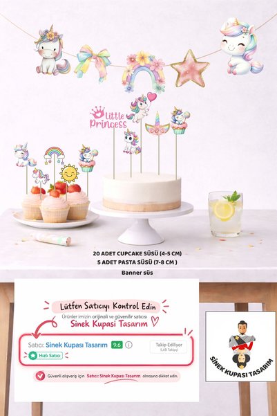 Sinek Kupası Tasarım Rođendanski set jednoroga 5 figurica banner 5 figurica u...