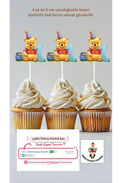 Sinek Kupası Tasarım Winnie the Pooh 1 Year Old Themed Concept Toothpick Cupc...
