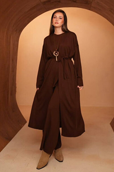 Balenbi Set Abaya de bază din 3 piese cu curea din material tricotat pentru f...