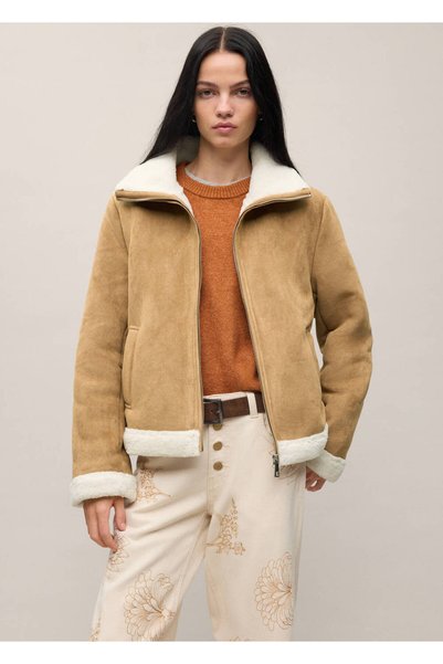 Mango Teen Kürklü süet görünümlü palto