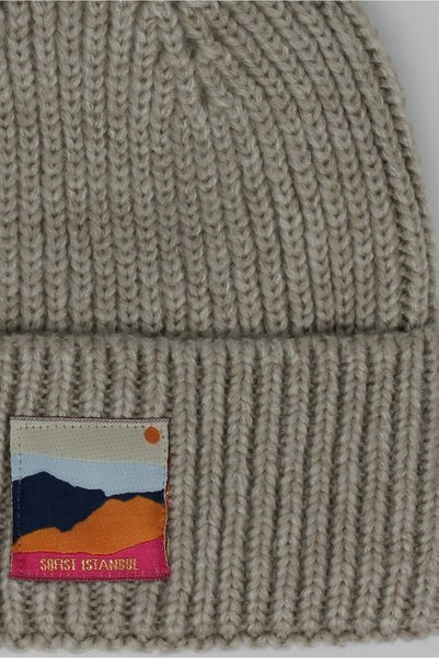 Sofist İstanbul Stone Gray Unisex Beanie Stone Gray Woven Labeled Soft Washed...