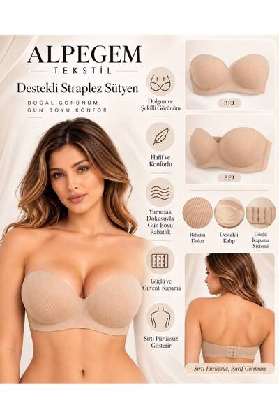 Alpegem Tekstil ALPEGEM Kadın Ten Straplez Premium Kalite Destekli C Cup Soft...