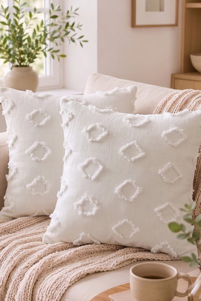 Zühre Home Set of 2 Tasseled Patterned Woven Throw Pillow Covers |   Modern Decorative Case |   40 X 40 cm